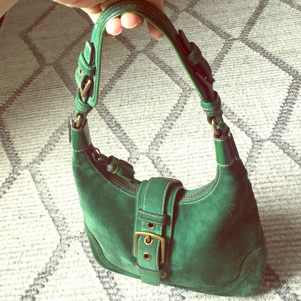 Green suede Coach bag